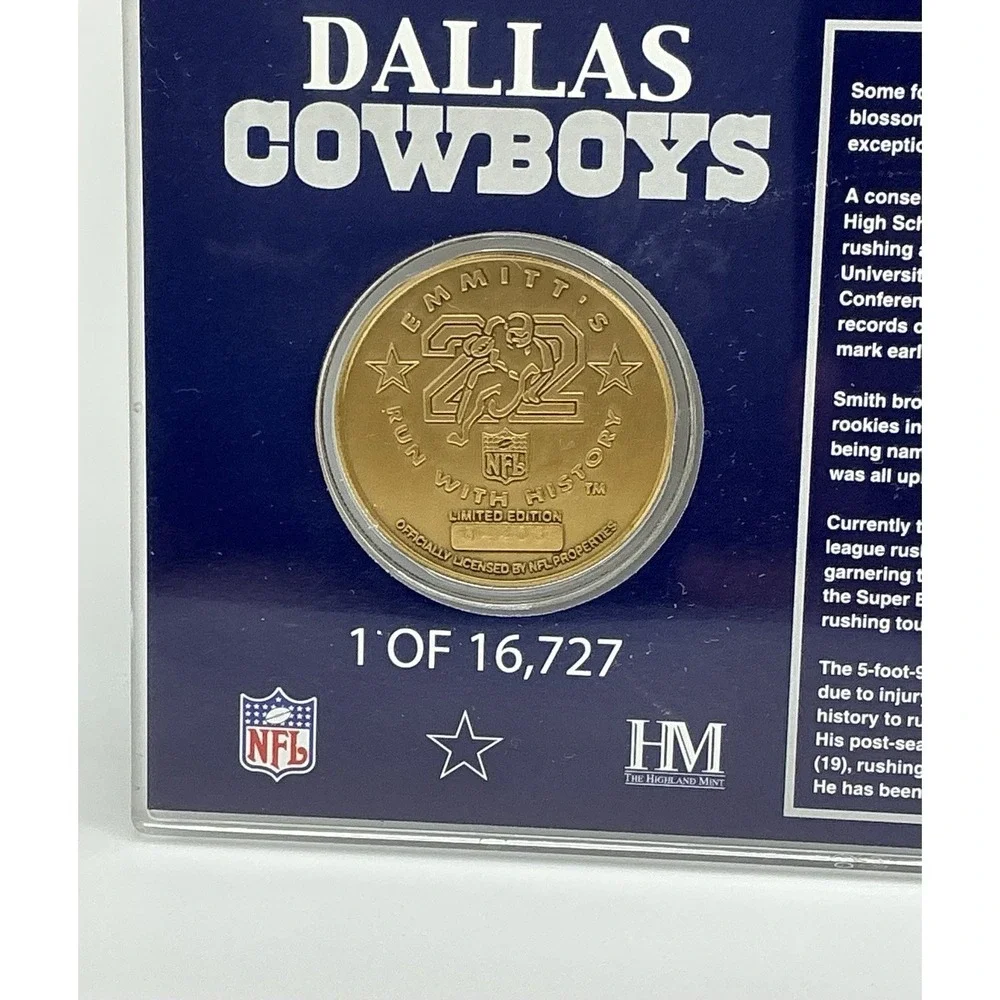 Emmitt Smith Dallas Cowboys Highland Mint Bronze Coin Limited Edition